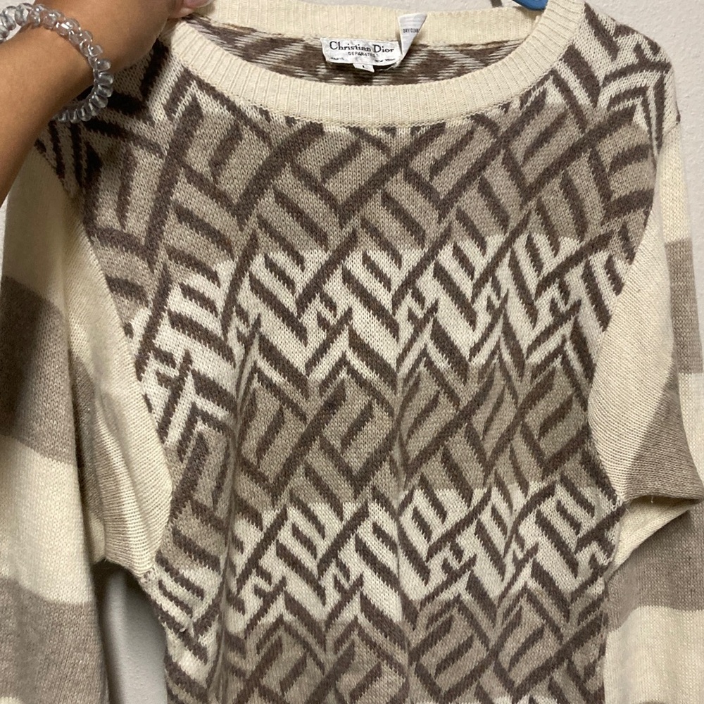 Dior Cream and Brown Knit Crewneck Sweater - Picture 4 of 6